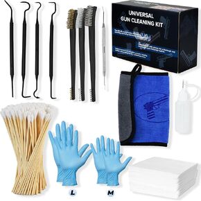 Gun Cleaning Supplies Kit - Handgun Cleaning Kit Incl. Cloth Brush Swabs Picks Wipes Oiler and Patches - Universal Gun Cleaning Kit 9mm, Pistol, Glock, Rifle - Gun Cleaner Kits for All Guns Tool Kit