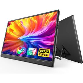 WGK Portable Monitor 15.6-inch 1080P USB-C HDMI Ultra Slim Travel Monitor with Kickstand for Laptop, PC, Mac Phone, PS, Xbox, Swich Gaming Monitor IPS Slim Zero Bezel