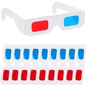3D Paper Glasses for Movies, Red & Cyan Anaglyph Cardboard Glasses with White Frame Universal 3D Glasses Movie Glasse
