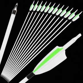 ZSHJGJR 30inch Archery Carbon Arrows Fluorescent Targeting Practice Hunting Arrows with Removable Tip 3"Turkey Feather Spine 500 for Compound & Recurve &Traditional Bow 6/12pcs