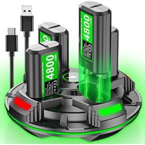 Rechargeable Xbox One Controller Battery Pack with Upgraded Fast Charging Station, 4x4800mWh(2000 mAh) Rechargeable Batteries for Xbox Series X/S, One S/X/Elite, Controller Accessories Kit (4-Pack)