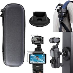 Pellking 5 in 1 accessorie kit for Osmo Pocket 3 ، بما في ذلك حالة تخزين جسم الكاميرا PU ، حافلة مغناطيسية ، مقطع على ظهره ، مجموعتان من واقي الشاشة ، قاعدة سطح المكتب السيليكون