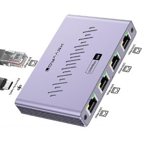 Ethernet Splitter, 1000Mbps High Speed Network Splitter, 1 Input 4 Output RJ45 Splitter, Network Splitter with USB Power Cord for Cat 5/5e/6/7/8 Cables [Simultaneous Networking for 4 Devices]