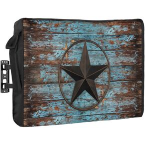 Outdoor TV Cover 52 to 55 Inches, Vintage Wood Textured Background West Star of Texas Waterproof and Weatherproof TV Cover with Remote Control Pocket, Flat Screen TV Cover Protector for Outside TV