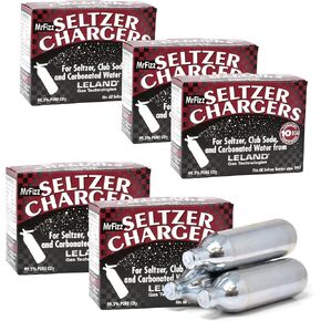 MrFizz Leland Co2 Cartridges Soda Chargers, 8 Gram Seltzer Food Grade Cartridge Compatible with 1 Liter Soda Siphons like iSi Liss and Mosa, with Soda Can Holder, 50 Cartridges