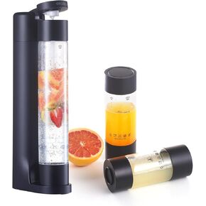 Sparkling Water Machine Soda Maker Beverage Drink Dispenser for Home, Soda Streaming with 1L BPA Free Bottle, 2 Portable Bottle for travel, Seltzer & Carbonator Srew-in 60L CO2 (NOT Included), Black