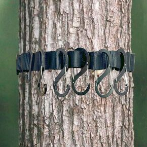 Treestand Strap Hanger with Metal Hooks for Tree Stand Platform Sadle Hunting Gears Bow Daisy Chain Bow Hanging Removable Hooks for Hunt Camping Hiking Tree Stand Gear Hanger