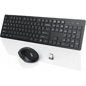 Wireless Keyboard and Mouse, WisFox Full-Size Wireless Mouse and Keyboard Combo, 2.4GHz Silent USB Wireless Keyboard Mouse Combo for PC Desktops Computer (Black)