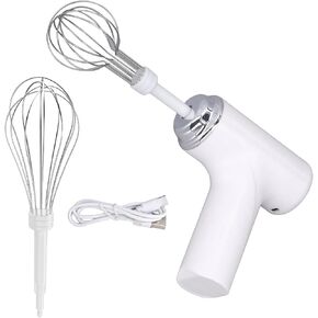 cordless electric mixer, portable hand held electric mixer with 3 speed automatic control suitable for mixing pretzels cakes eggs dough food mixer (White)