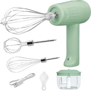 USB Rechargeable Electric Mixer and Egg Beater, Features Egg White Separator and Three Multi-Function Mixing Attachments (Green)