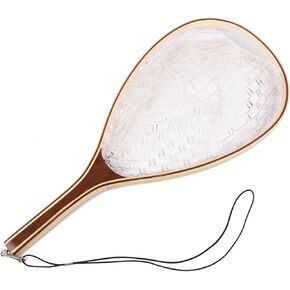 Fly Fishing Net, Trout Net, Wooden Frame Fly Fishing Landing Net with Soft Rubber Mesh for Catch and Release, Lightweight Fish Net for Trout Bass, Fly Fishing Gear for Stream Fishing
