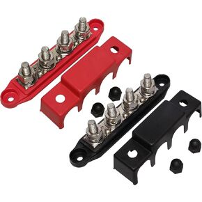 3/8" 4 Stud Power Distribution Block 300A 12V with Cover,Heavy Duty Battery Terminal Junction Block Busbar - Ideal for Car, RV, Truck, Marine Boat - Efficient Bus Bar Junction Block