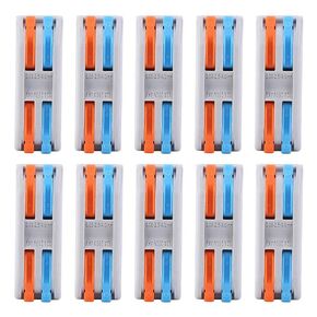 10PCS PCT2-2 Electric Cable Connector Color Button Wire Connector 2-in-2-out Quick Terminal Block for Wiring Clip, 250V 32A(Chromatic Color), Terminals