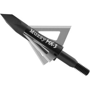 Muzzy 225-MX3-3, Bowhunting 100 Grain, .025" 3 Blade Broadhead, 1-1/4" Cutting Diameter, 3 Pack,Silver