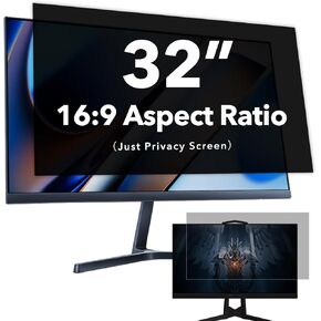 32 inch Computer Privacy Screen Filter for 16:9 Widescreen Monitor, Anti Glare Blue Light Filter, Anti-Scratch Computer Monitor Privacy Shield, Removable Computer Privacy Screen Protector Film