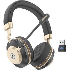 Wireless Headset - V5.3 Bluetooth Headset with Microphone Noise Canceling & USB Dongle, On Ear Computer Headphones with Mic Mute for Teams Skype Zoom Phone Laptop Meetings Work