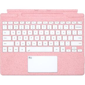 Rii Surface Pro Type Cover,Ultra-Slim Portable Bluetooth Wireless Keyboard with Touchpad,7 Color Backlit,Compatible with Microsoft Surface Pro 8/Pro 9/Pro X Only,Pink