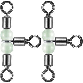 Dr.Fish 20 Pack 3-Way Fishing Swivels with Glow Beads Barrel Swivels Fishing Tackle T Shape Stainless Steel Three Way Catfish Rig