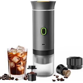 3-in-1 Portable Espresso Maker, Mini Coffee Maker for Travel, Self-Heating Car Coffee Maker with USB-C, Small Espresso Machine with Ground Coffee & Capsules (NS＆DG) for RV, Hiking, Office (silver)