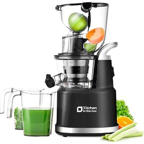 Cold Press Juicer Machines, Kitchen in the Box Slow Masticating Juicers Machine,3.26inch Large Wide Feed Chute Fit Whole Fruits & Vegetables,BPA Free,Easy to Clean (Bright Black)