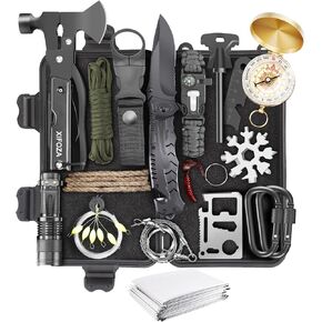Gifts for Men Dad Husband, Survival Kits 27 in 1 Christmas Stocking Stuffers Camping Accessories Tactical Gear Fishing Equipment for Camping Hiking Hunting, Christmas Birthday Gifts for Men (Geen)