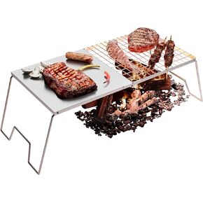 Folding Campfire Grill, 23.6" Heavy Duty Stainless Steel Camping Grill, Camping Grates Over Fire Pit, Portable Outdoor Folding Campfire Grill for BBQ Camping