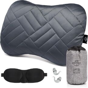 Camping Pillow with Washable Removable Cover -Ultralight Inflatable Pillow for Neck Lumbar Support with Silicone Silent Earplugs and 3D Sleep Eye Mask-Travel Air Pillows for Hiking,Backpacking