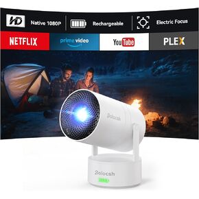 Rechargeable Portable Mini Projector with WiFi and Bluetooth,Outdoor Movie Projector 1080P 4K Support,2.5 Hours of Playtime,Electric Focus & Auto Keystone 270°Rotatable Android 11 Smart Projector
