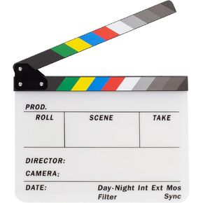 ALLZEDREAM Acrylic Directors Clapboard Film Clapper Board Cut Action Scene Slates with 2 Dry Erase Whiteboard Pens, White