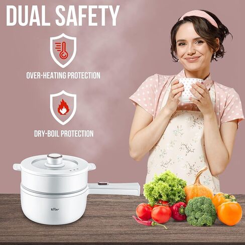 قم بتوصيل كهربائي باخرة مع باخرة ، طباخ نودلز سريع 1.6 لتر ، وعاء صغير ، وعقه غير لاصقة لشرائح اللحم ، والرامين ، والبيض ، والشوفان ، والحساء مع الطاقة القابلة للتعديل in Kuwait