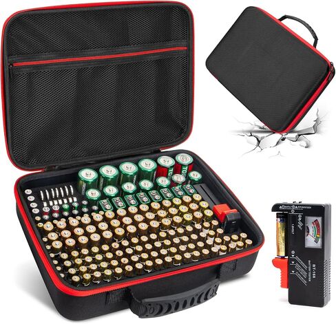 Battery Organizer Storage Case with Battery Tester, Battery Holder Organizer Fit for 126+ Batteries AA AAA C D 9V LR44 CR2032, Battery Storage for Garage Organization, Hard Shell Battery Box in Kuwait