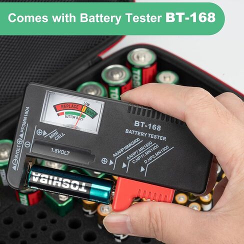 Battery Organizer Storage Case with Battery Tester, Battery Holder Organizer Fit for 126+ Batteries AA AAA C D 9V LR44 CR2032, Battery Storage for Garage Organization, Hard Shell Battery Box in Kuwait