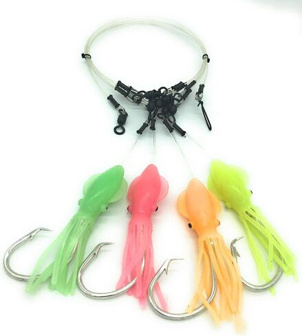 Premium Deep Drop Rig, 4 Hook Deep Drop Fishing Rig with SolidSquidz, Excellent for Grouper, Golden Tilefish, Wreckfish, Bottom Fishing Rig in Kuwait