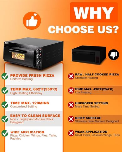 بيتزا البيتزا الداخلية PYY مع بيتزا حجر البيتزا البيتزا الفرن البيتزا التجارية الفرن 1800W مع توقيت أسود in Kuwait