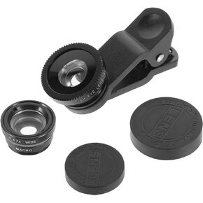 3 in 1 Phone Camera Lens Kit, Fisheye Lens 180 Degree Macro Lens Wide Angle Lens Clip on Cell Phone Lens Compatible with iPhone 6S/ 7/8/X Mini 3/2 and Most Smartphones, Black