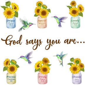 28 Pcs Sunflower Cutouts Spring Bulletin Board Decoration Classroom Wall Decor Spring Wall Art You are My Sunshine Set Bee Party Hummingbird Inspirational Flowers Jars God Says for Kids School Home