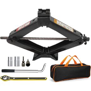 Scissor Lift Jack Max 3 Ton Capacity with Jack Socket Drill Adapter, Lifting Jack Car Kit with Wrench/Lug Wrench for Car SUV MPV, Black, QJD-3-1