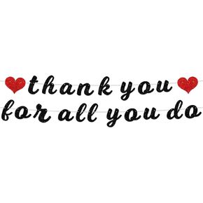 Thank You for All You Do Banner Glitter Heart Backdrop Thanks for All You do Theme Decor Decorations for National Nurses Day Thank You Party We Appreciate You Party Supplies Background Red and Black