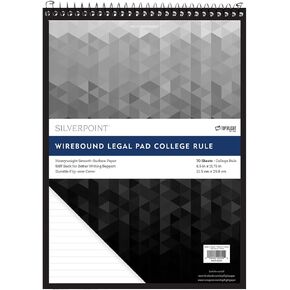 Silverpoint Top Wire Legal Pad, College Rule, Heavy Back, 8.5 x 11.75 Inches, 70 Sheets, Protective Cover, Gray/Black (51073)