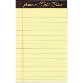 Ampad 20004 Gold Fibre Writing Pads, College/Medium, 5 x 8, Canary, 50 Sheets (Case of 12 Pads)