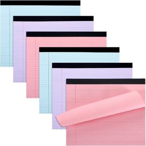 6 Pcs Legal Pads 11 x 9.5 Inch College Ruled Notepad Colored Landscape Lined Paper Pads 40 Sheets/Pad Pastel Writing Pads for College Student Classroom School Office, Pink Blue and Purple