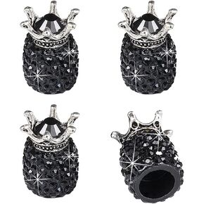JUSTTOP Car Tire Valve Stem Caps, 4 Pack Handmade Crown Crystal Rhinestone Car Stem Air Caps Cover, Attractive Dustproof Bling Car Exterior Accessories, Universal for Most Vehicles-Crown Black