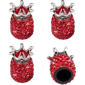 JUSTTOP Car Tire Valve Stem Caps, 4 Pack Handmade Crown Crystal Rhinestone Car Stem Air Caps Cover, Attractive Dustproof Bling Car Exterior Accessories, Universal for Most Vehicles-Crown Black