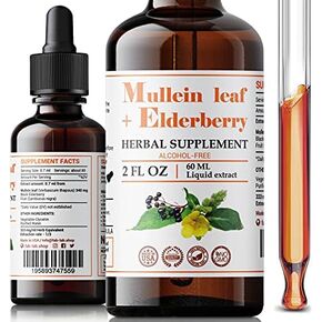 Mullein Leaf Extract with Elderberry 4 Fl Oz - Made in USA - Drops for Better Lung - Mullein Tincture for Lung Detox - Bronchial Cleanse for Smokers - Respiratory Herbal Supplement