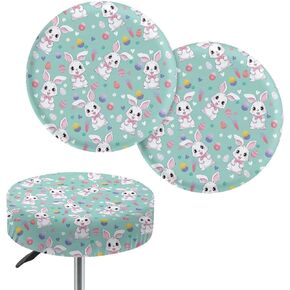 Easter Day Stool Cover Round Bar Stool Slipcovers Bunny Eggs Print Swivel Chair with Elastic Band for 13-15 Inch Round Barstools Kitchen Coffee Shop Wedding Decor