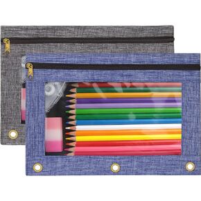 Arokimi Pencil Pouch 3 Ring, Binder Zipper Pouch Case,Zippered Pencil Pouches for School Students Office 3 Ring Binder (Pink+Grey, 2)
