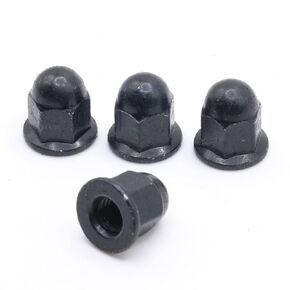 License Plate Retainer Screws/Nuts Compatible with Volvo S60 (Screws onto Existing Stud) - Tall Dome/Acorn Head with Flange - Black Plated Steel Cap (Pack of 4)