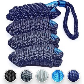 Boat Fender Lines 3/8'' x 6' (4PK) | Premium Marine Rope for Hanging Bumpers & Buoys When Docking Your Watercraft | Double Braided Nylon with 5" Eyelet for Easy Attachment to Cleats & Hooks