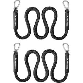 Obcursco Bungee Dock Line, Jet Ski Dock Line with Double 316 Stainless Steel Clips, Boat Snubber Docking Rope for PWC, Boat Accessories for Yamaha Waverunner, Seadoo, Kayak, 2 Pack 5-7ft Black