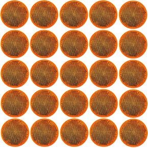[All Star Truck Parts] [Qty 25] [Red/Amber] 2" Inch Round Reflector Bike,Trailer, Truck, Boat, Mailbox, Construction, Equipment, RV, Camper with Super Strong Adhesive DOT/SAE Approved (Amber)